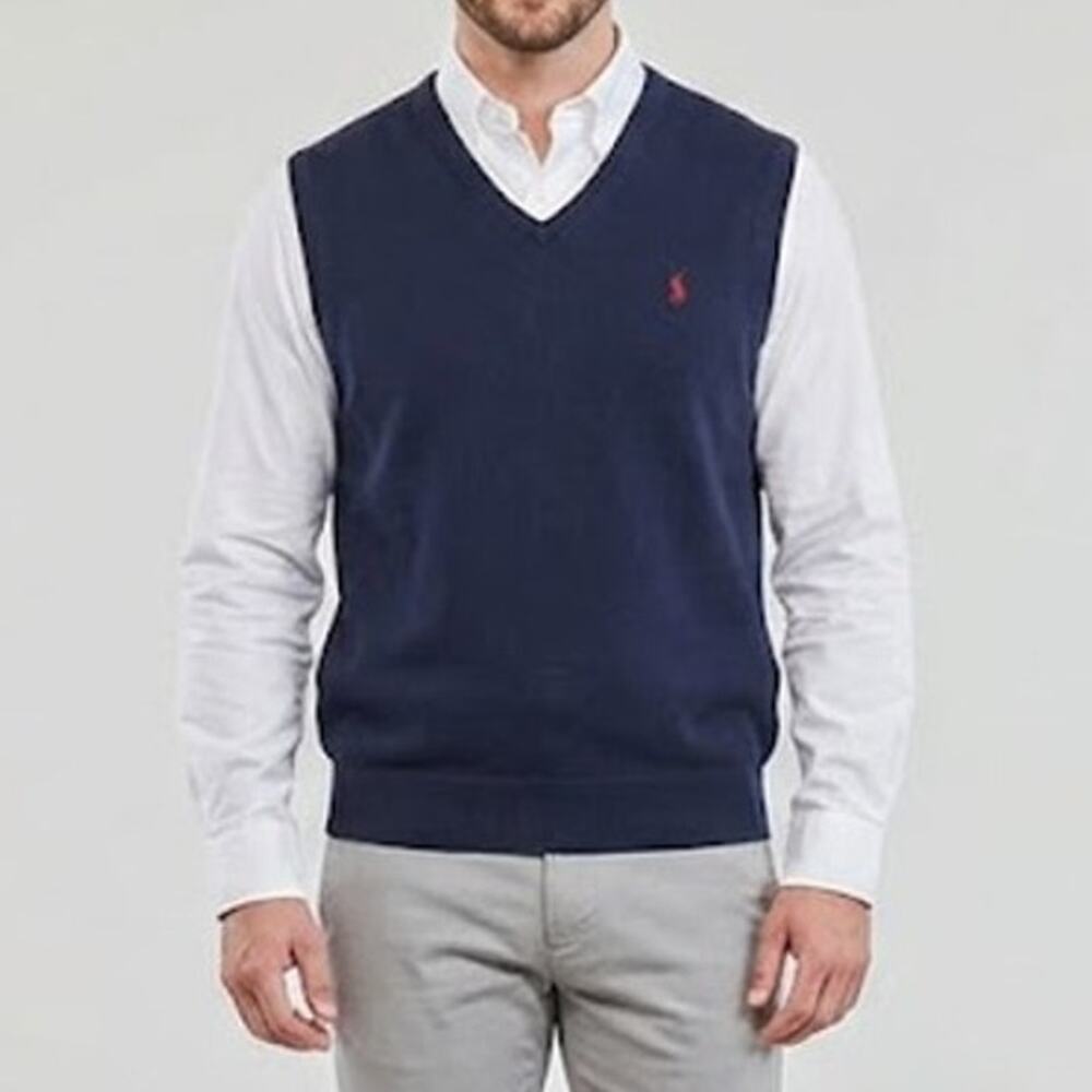 Polo Ralph Lauren Mens XL Navy Blue Pima Cotton V-Neck Pullover Sweater Vest